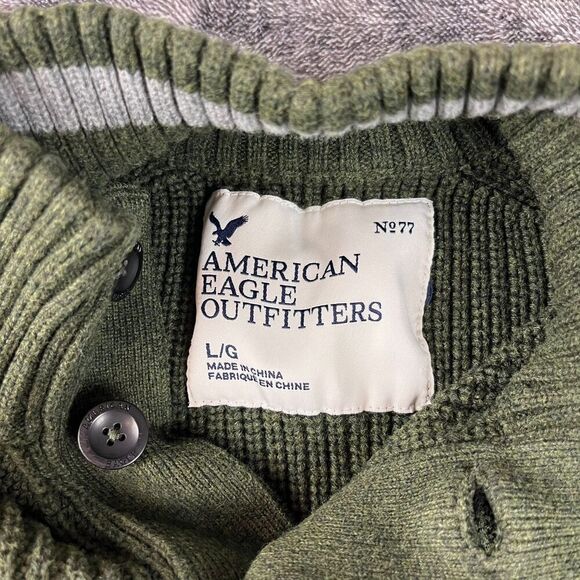 American Eagle Ribbed Chunky Knit Sweater Fisherman Green Crewneck Men's L* - Picture 6 of 9
